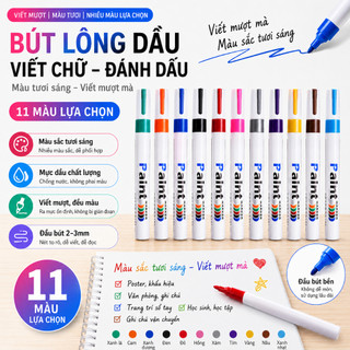 Bút lông dầu có 11 màu lựa chọn, viết êm mượt, chống nước và không phai màu.
