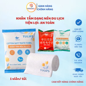 Combo 3 viên khăn tắm nén Tulips kích thước 70x120cm khử khuẩn tự nhiên, mềm mại, an toàn, tiện lợi