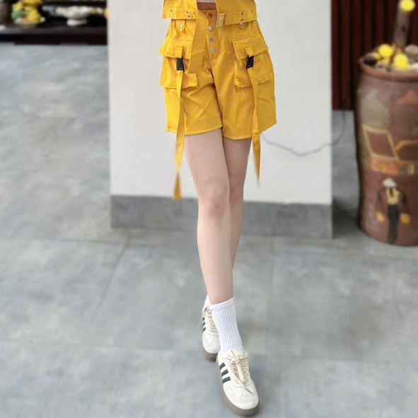 Quần short đùi kaki nữ túi hộp, cạp chun,Tập Dân Vũ, Gym, nhảy Aerobic ,Zuba, Pickleball...