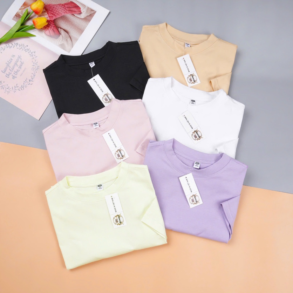 Áo Thun Nữ Trơn Form Rộng Tay Lỡ – Chất Liệu Cotton Mềm Mát, Basic Hàn Quốc Dễ Phối Đồ | OHANLY
