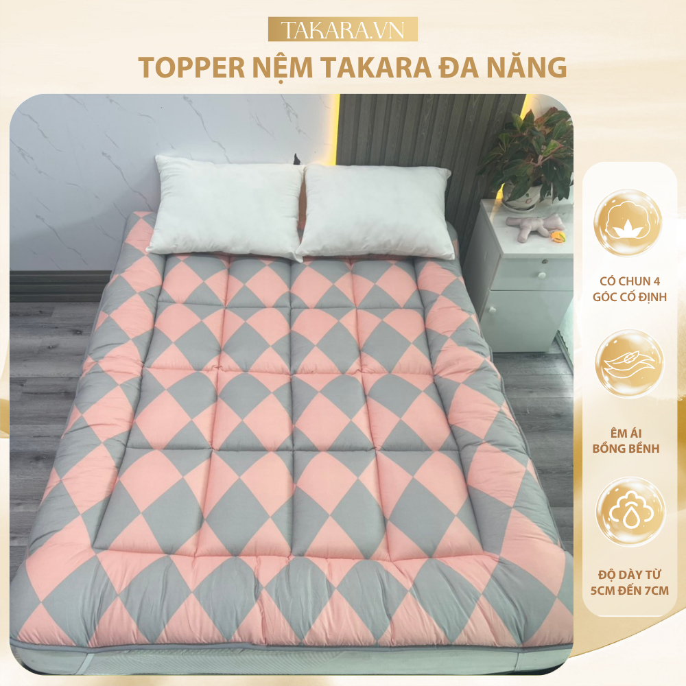 Topper Nệm TAKARA Đa Năng – Đệm Trải Sàn Êm Ái, Bảo Vệ Nệm, Dễ Gấp Gọn Dùng Gia Đình & Homestay