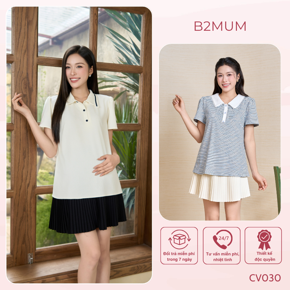 Chân Váy Bầu Xòe Xếp Ly Cạp Thun Co Giãn – Mặc Đi Làm/ Đi Chơi, Có Quần Bảo Hộ - Vella Skirt CV030 By B2MUM