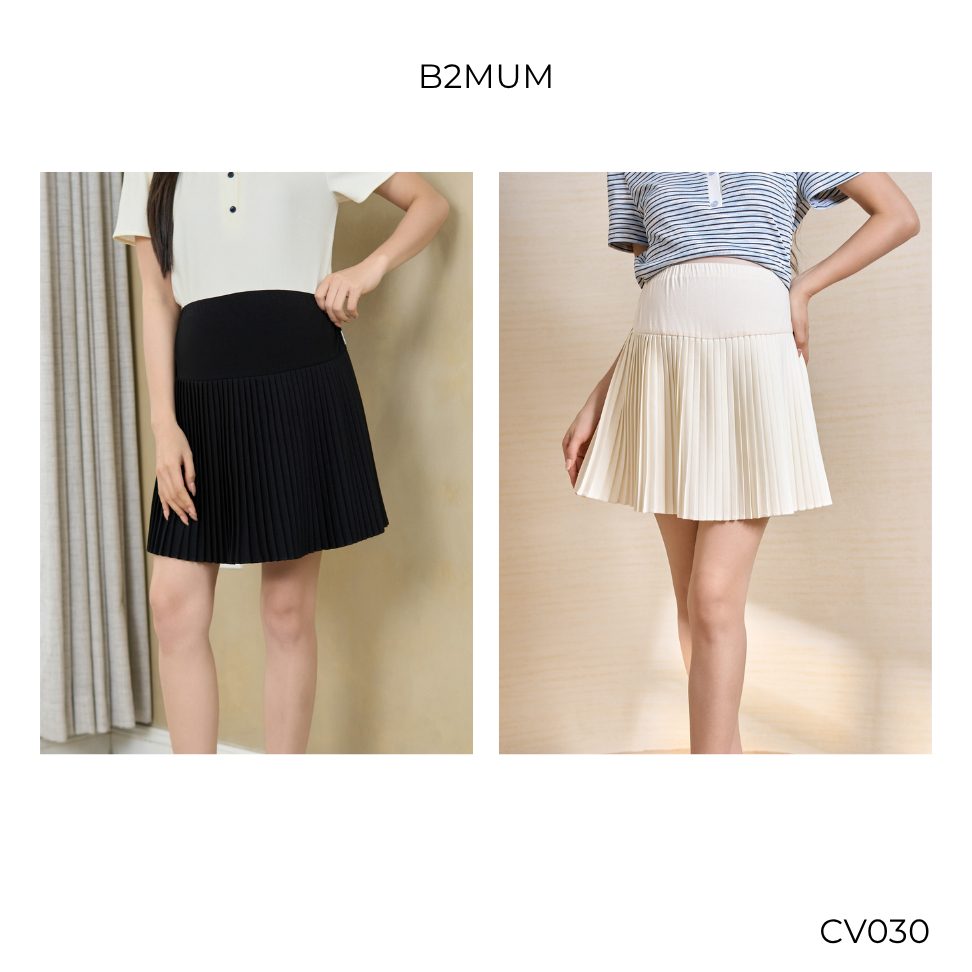 Chân Váy Bầu Xòe Xếp Ly Cạp Thun Co Giãn – Mặc Đi Làm/ Đi Chơi, Có Quần Bảo Hộ - Vella Skirt CV030 By B2MUM