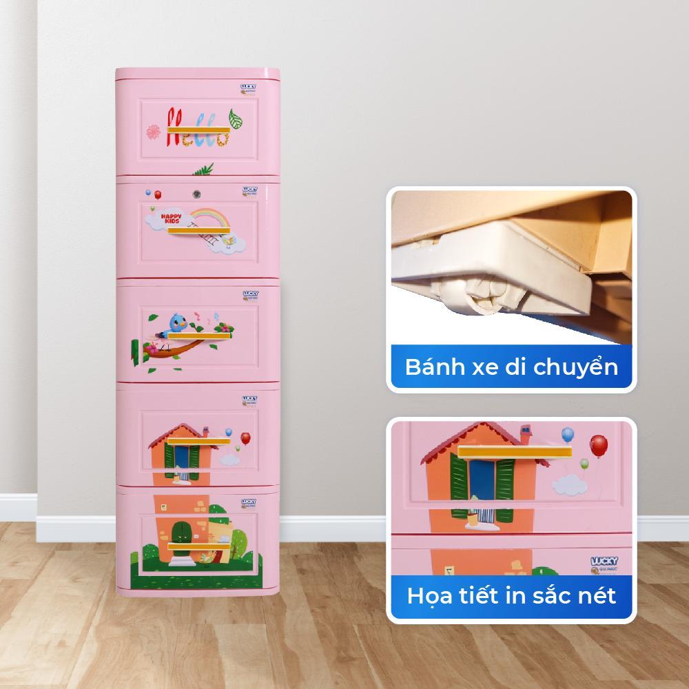 Tủ nhựa Lucky 5 tầng QUI PHÚC, tiện lợi, chắc chắn, dễ lắp ráp, phù hợp đựng đồ cho bé