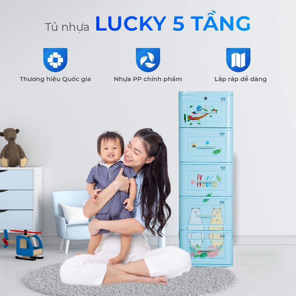 Tủ nhựa Lucky 5 tầng QUI PHÚC, tiện lợi, chắc chắn, dễ lắp ráp, phù hợp đựng đồ cho bé