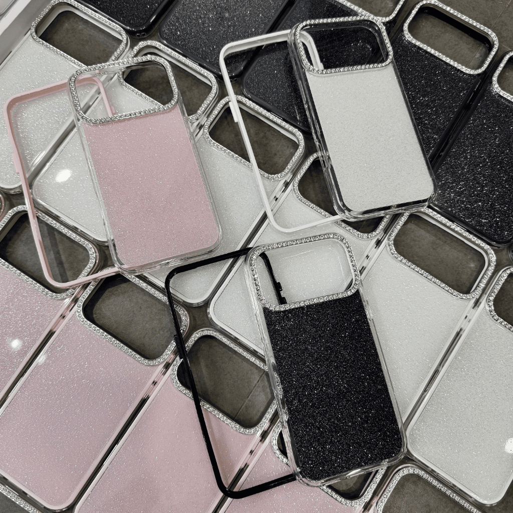 ỐP LƯNG IPHONE LUXURY DIAMOND_Viền Camera Đính Đá Thủ Công Mặt Lưng Nhũ Kim Tuyến - Nắng Case
