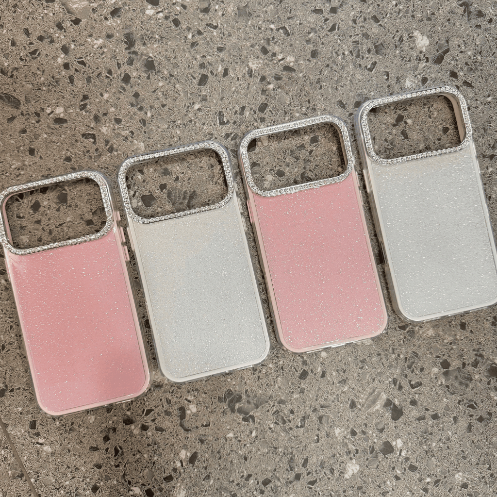 ỐP LƯNG IPHONE LUXURY DIAMOND_Viền Camera Đính Đá Thủ Công Mặt Lưng Nhũ Kim Tuyến - Nắng Case