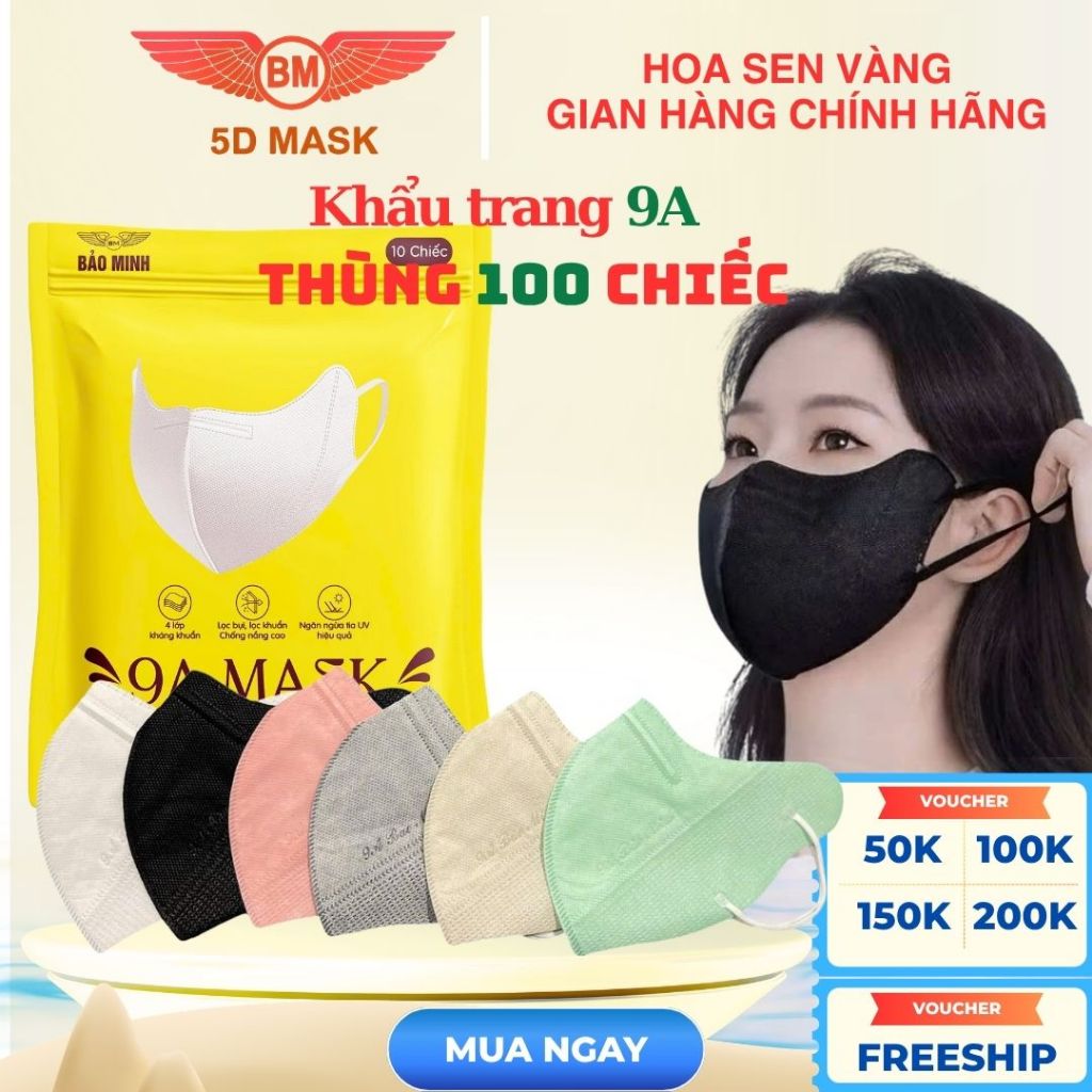 Combo 100 chiếc 9A chống nắng 5 lớp, kháng khuẩn kháng bụi, chống tia UV