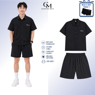 [ Mua 2 tặng 1] Bộ Sơ Mi Nam Tay Ngắn  Kèm Quần Short Form Rộng Basic Mặc Mát BHN95 - Màu Đen
