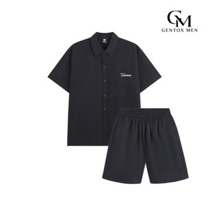 [ Mua 2 tặng 1] Bộ Sơ Mi Nam Tay Ngắn  Kèm Quần Short Form Rộng Basic Mặc Mát BHN95 - Màu Đen
