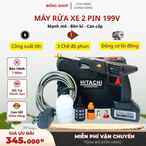 Máy Rửa Xe Cầm Tay 2 Pin 199V, Máy Xịt Rửa Không Dây Động Cơ Lõi Đồng, 3 Chế Độ Áp Lực Nước Mạnh Hoạt Động Bền Bỉ