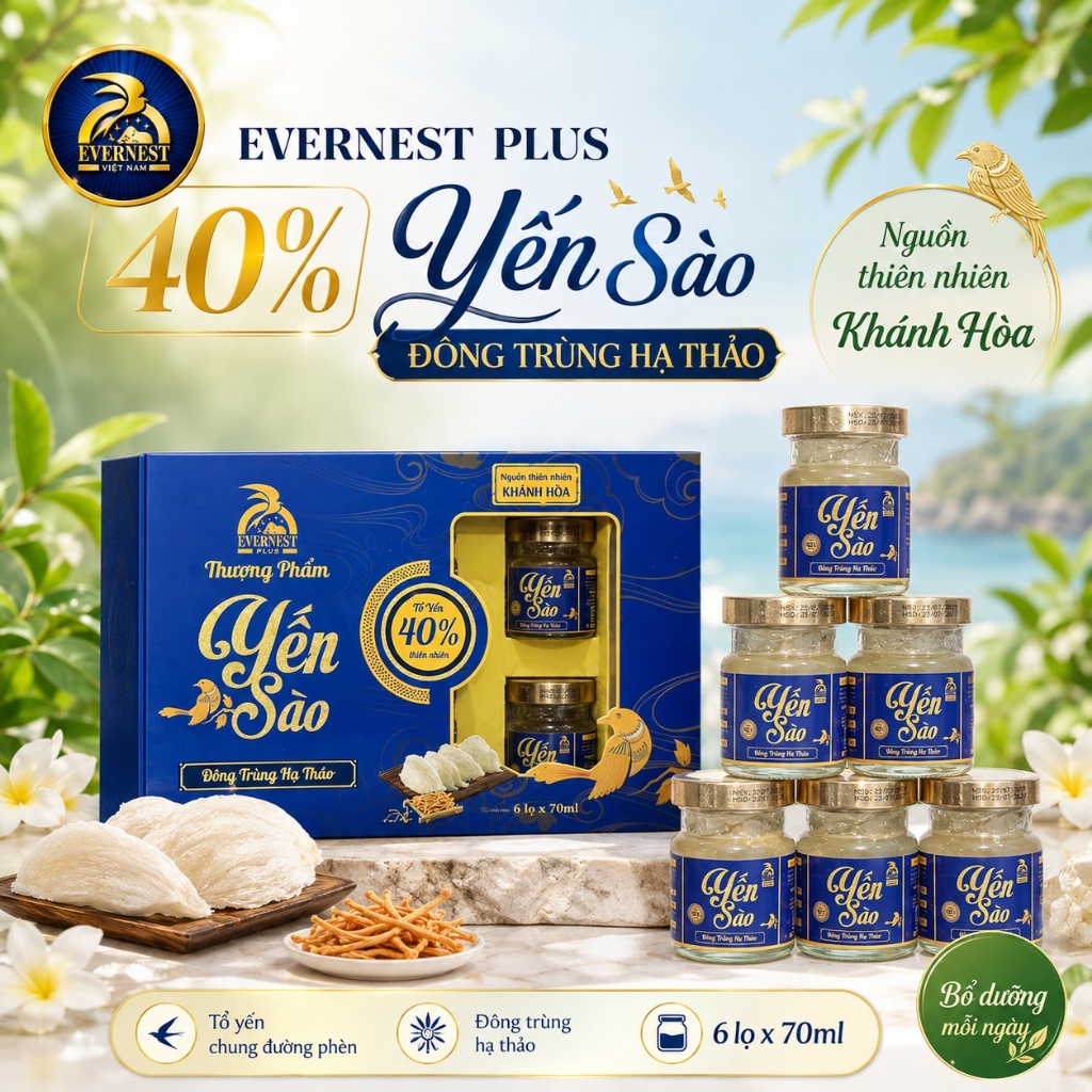( COMBO TIẾT KIỆM 10 - 16 - 32 HỘP) YẾN SÀO ĐÔNG TRÙNG HẠ THẢO 40% - EVERNEST PLUS