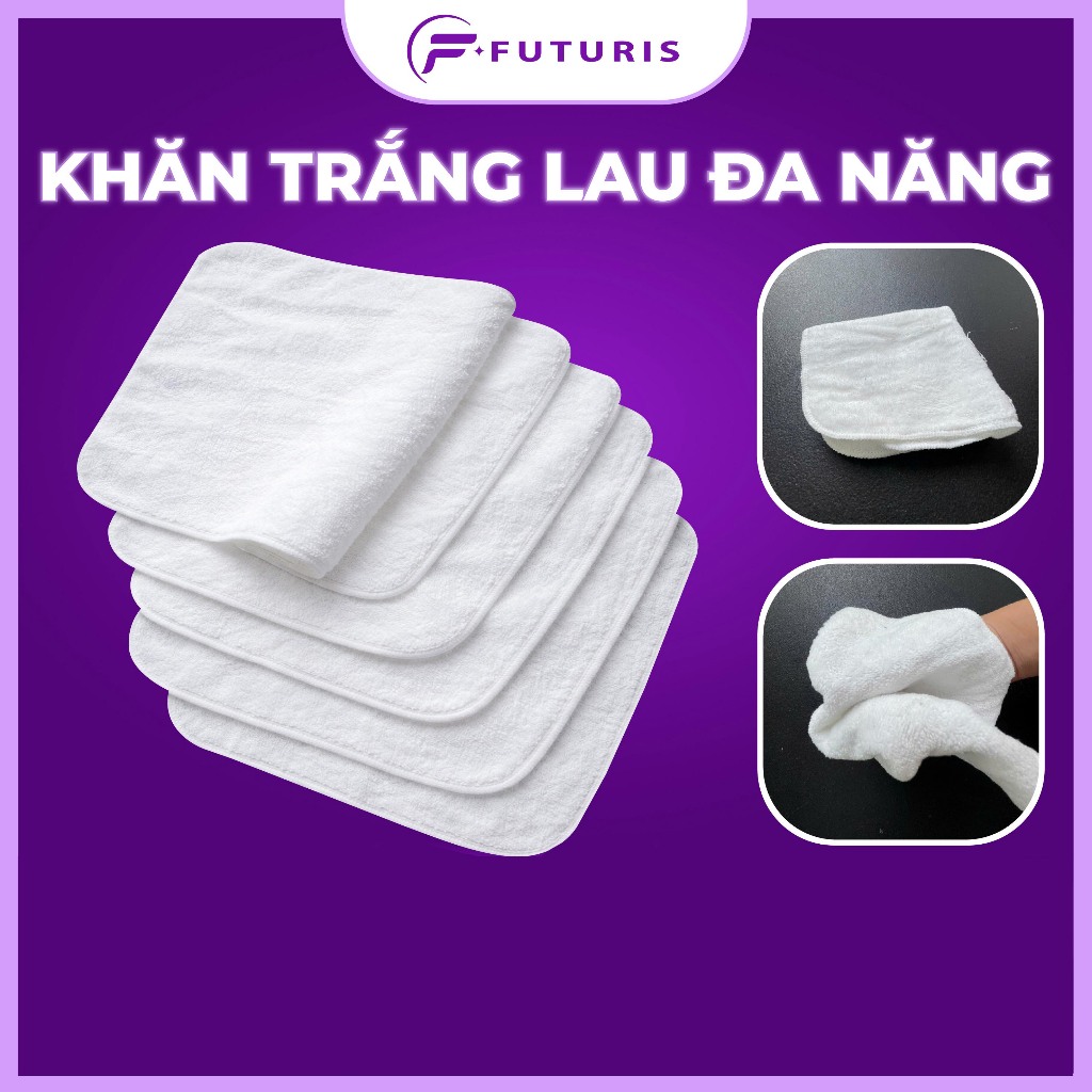 Khăn Trắng Lau Đa Năng 30x30cm – Khăn Cotton 100% Hàng Xuất Dư, Giẻ Lau Trắng Bo Viền