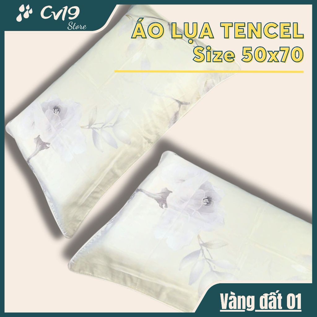 LỤA TENCEL - 1 Áo gối lụa tencel (Vàng) áo 50x70, áo gối lụa lạnh, áo gối lụa cao cấp, tơ tằm