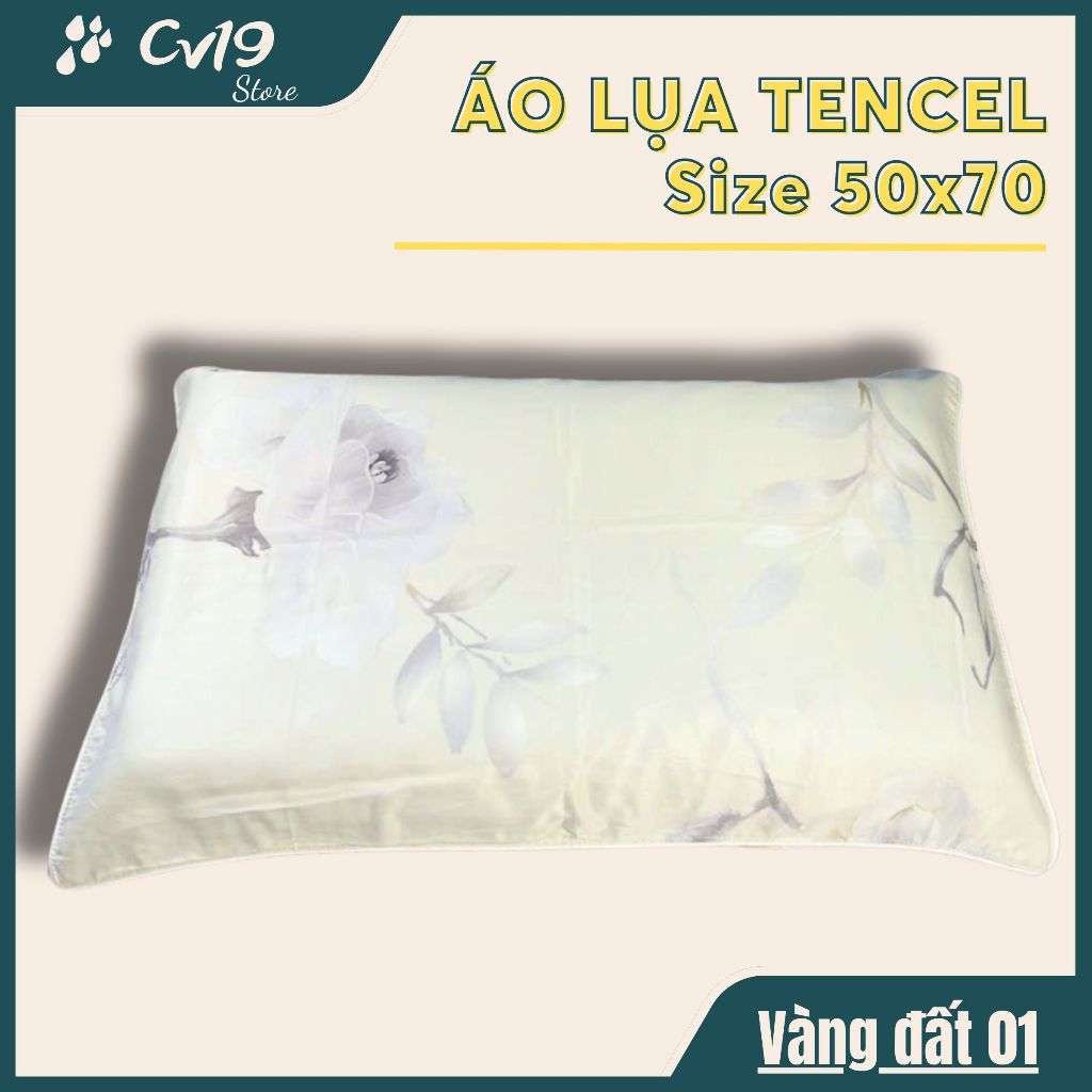 LỤA TENCEL - 1 Áo gối lụa tencel (Vàng) áo 50x70, áo gối lụa lạnh, áo gối lụa cao cấp, tơ tằm