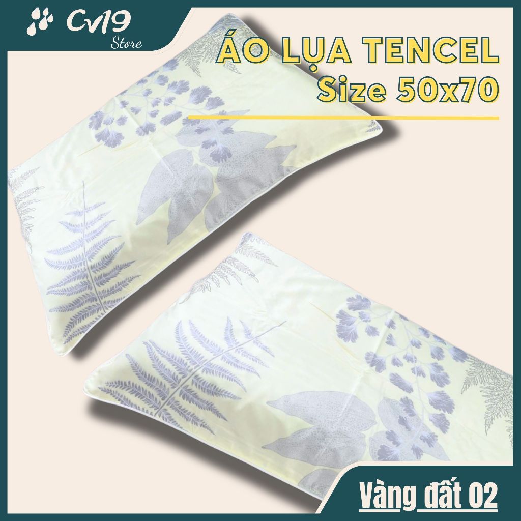 LỤA TENCEL - 1 Áo gối lụa tencel (Vàng) áo 50x70, áo gối lụa lạnh, áo gối lụa cao cấp, tơ tằm
