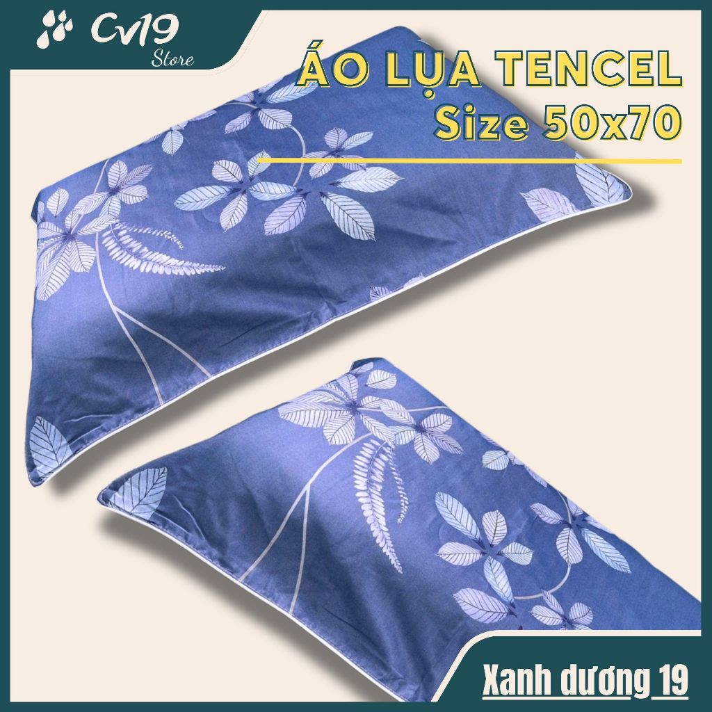 LỤA TENCEL - 1 Áo gối lụa tencel (xanh dương) áo 50x70, áo gối lụa lạnh, áo gối lụa cao cấp, tơ tằm