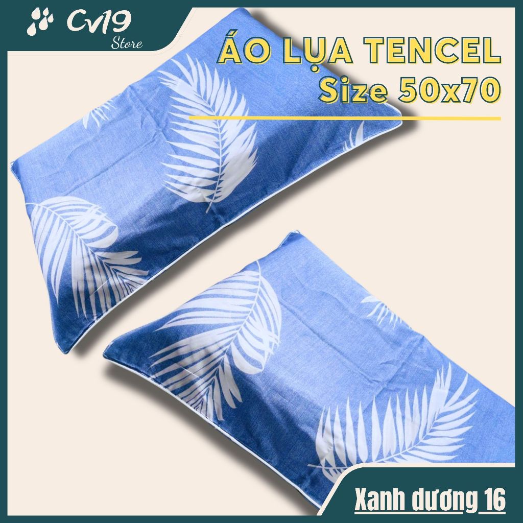 LỤA TENCEL - 1 Áo gối lụa tencel (xanh dương) áo 50x70, áo gối lụa lạnh, áo gối lụa cao cấp, tơ tằm