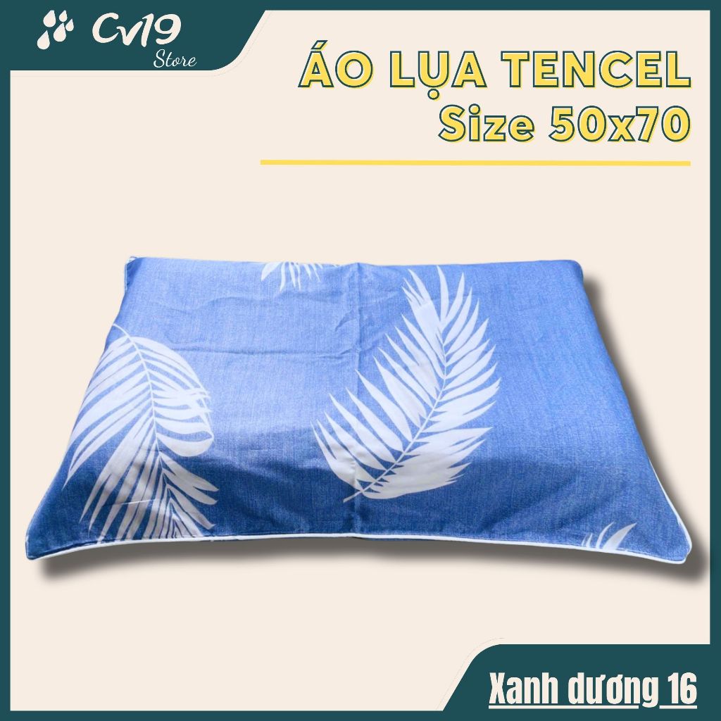 LỤA TENCEL - 1 Áo gối lụa tencel (xanh dương) áo 50x70, áo gối lụa lạnh, áo gối lụa cao cấp, tơ tằm