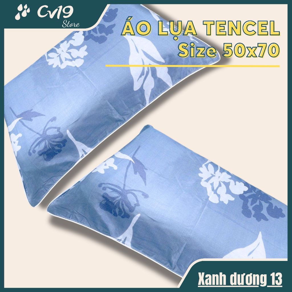 LỤA TENCEL - 1 Áo gối lụa tencel (xanh dương) áo 50x70, áo gối lụa lạnh, áo gối lụa cao cấp, tơ tằm