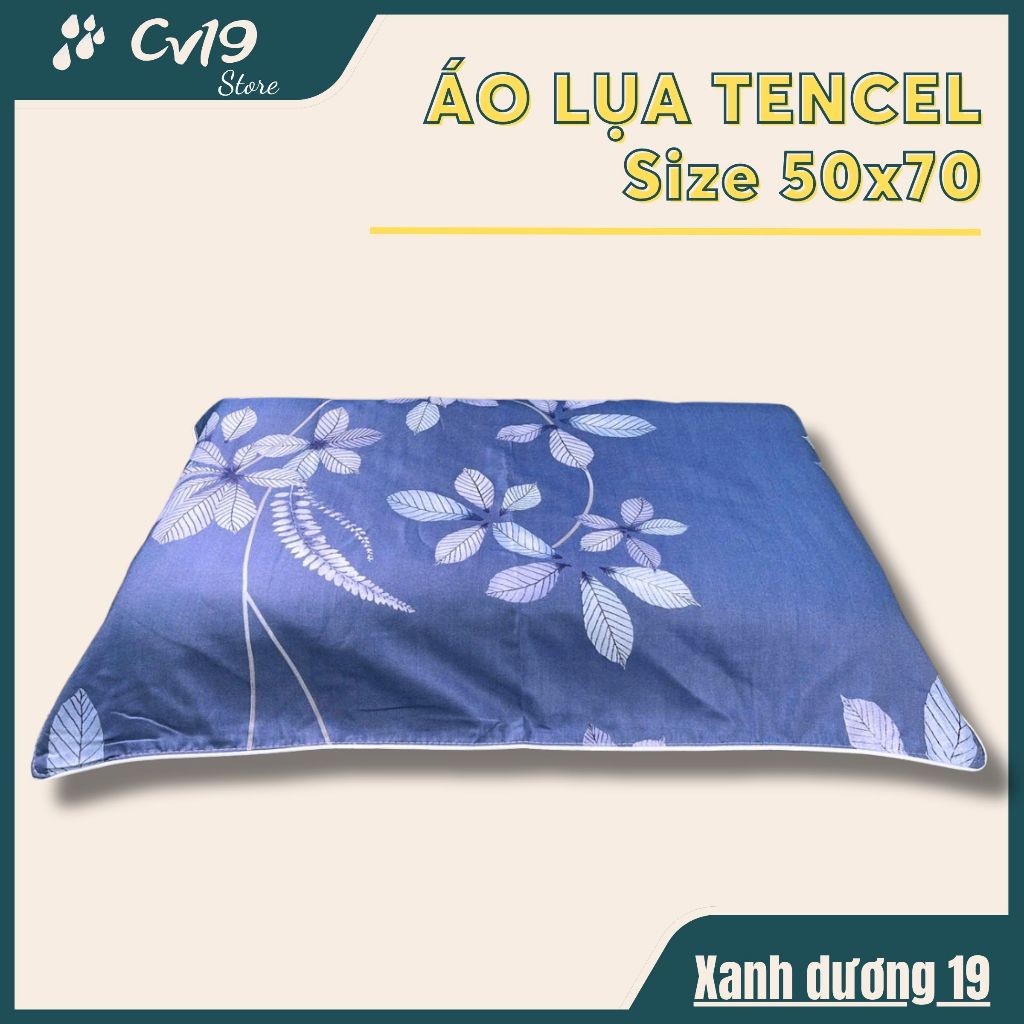 LỤA TENCEL - 1 Áo gối lụa tencel (xanh dương) áo 50x70, áo gối lụa lạnh, áo gối lụa cao cấp, tơ tằm