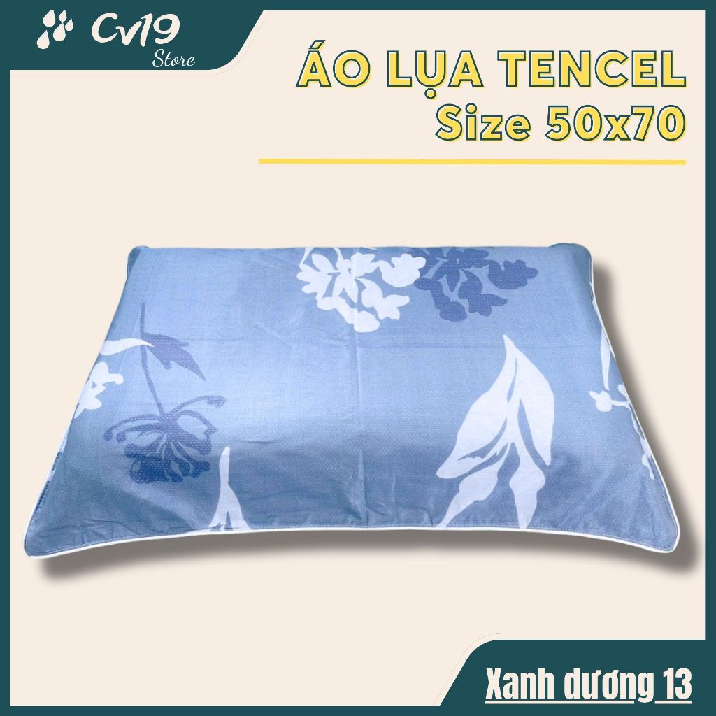 LỤA TENCEL - 1 Áo gối lụa tencel (xanh dương) áo 50x70, áo gối lụa lạnh, áo gối lụa cao cấp, tơ tằm