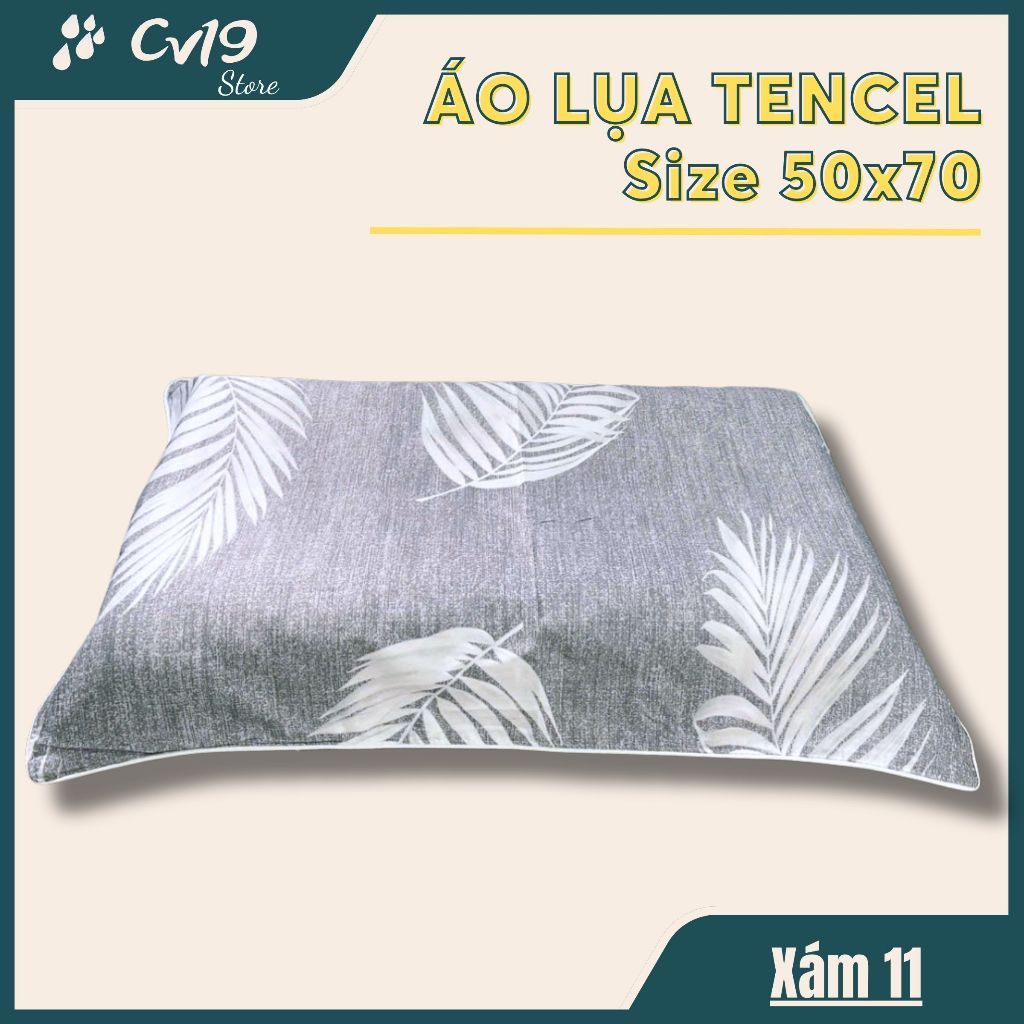 LỤA TENCEL - 1 Áo gối lụa tencel (Xám) áo 50x70, áo gối lụa lạnh, áo gối lụa cao cấp, tơ tằm
