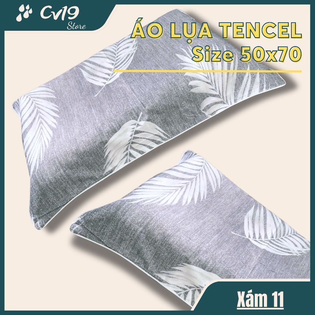 LỤA TENCEL - 1 Áo gối lụa tencel (Xám) áo 50x70, áo gối lụa lạnh, áo gối lụa cao cấp, tơ tằm