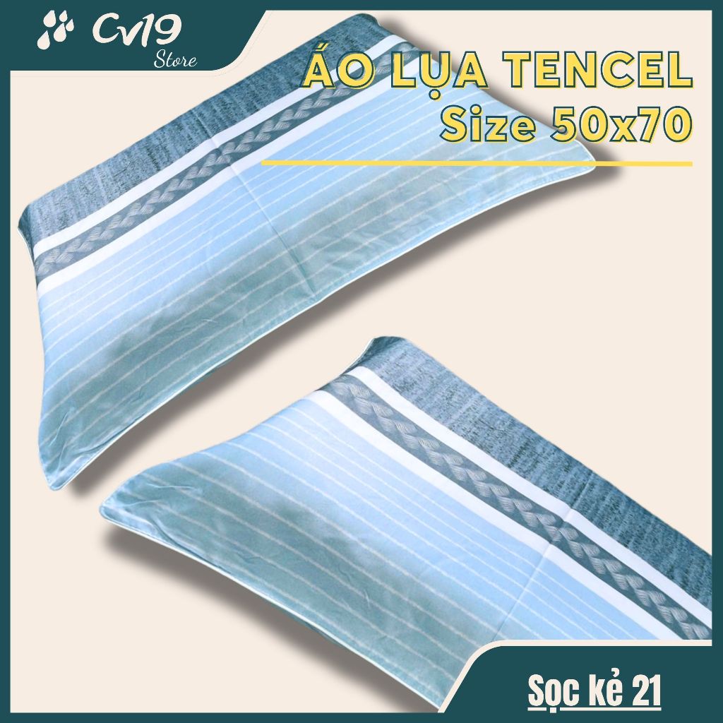 LỤA TENCEL - 1 Áo gối lụa tencel (Sọc Kẻ) áo 50x70, áo gối lụa lạnh, áo gối lụa cao cấp, tơ tằm
