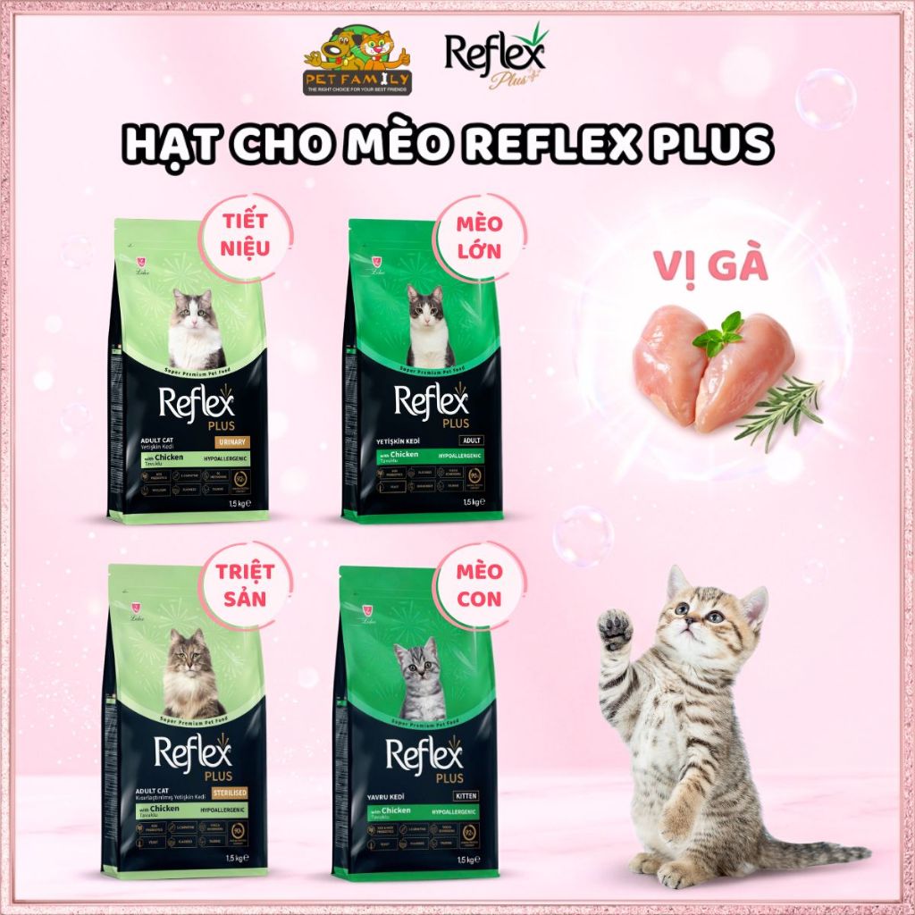 Hạt Reflex Plus Cho Mèo Vị Gà - Thức ăn cho mèo cao cấp vị gà các loại, Gói 1,5kg-Petfamily RPChick