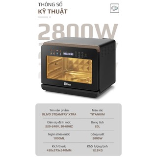 [OLIVO] Nồi Chiên Hơi Nước OLIVO SteamFry Xtra 20L Cao Cấp, Hấp Nano Steam Chiên Eco Fry 2, Bh 2 năm