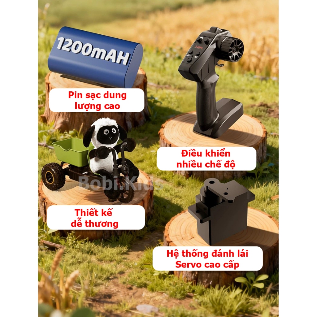 Xe Điều Khiển Từ Xa 3 Bánh Cừu RC Tốc Độ Cao - Xe Drift Đặc Nhiệm Có Gấu Bông, Ga Toàn Phần, Chống Lật, Pin Sạc Siêu Bền