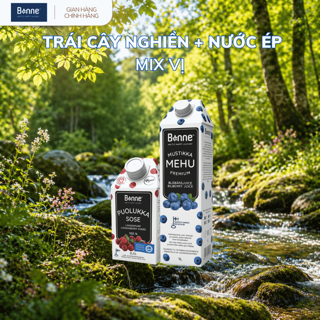 Combo Very Finnish Gift 1 Chai Nước Ép + 1 Chai Trái Cây Nghiền Việt Quất / Nam Việt Quất – Bonne