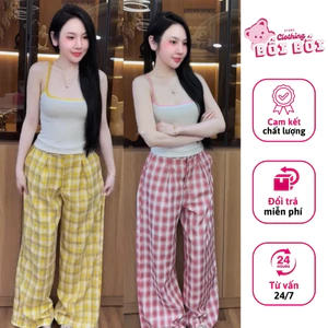 Set Đồ Nữ Áo Hai Dây + Quần Suông Caro Dài Chất Rip Xịn - Set Bộ Đồ Nữ Cá Tính Mùa Hè 2026