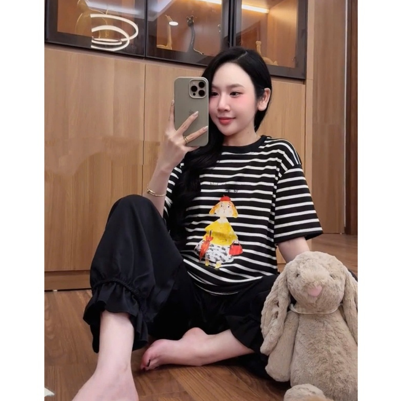 (Hỏa Tốc) Set Nữ Áo Thun Sọc Form Rộng + Quần Dài Bo Ống - Set Bộ Đồ Nữ Dễ Thương Mùa Hè 2026