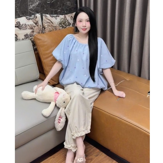 (Hỏa Tốc) Set Bộ Tiểu Thư Áo Babydoll Tay Phồng + Quần Dài Bo Gấu, Set Bộ Đồ Nữ Dễ Thương Hot Trend