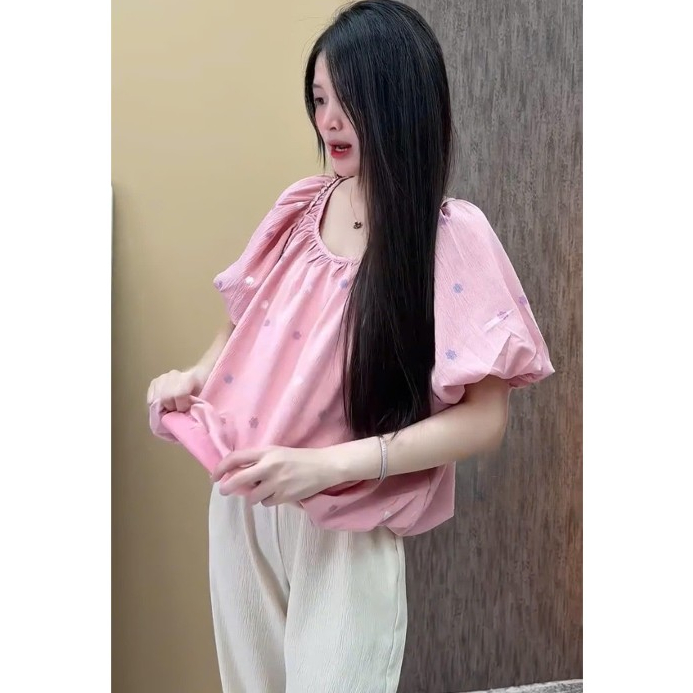 (Hỏa Tốc) Set Bộ Tiểu Thư Áo Babydoll Tay Phồng + Quần Dài Bo Gấu, Set Bộ Đồ Nữ Dễ Thương Hot Trend