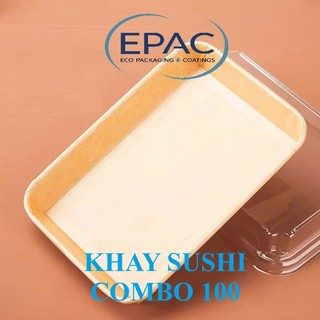 Set Combo 50/100 Khay giấy Kraft chữ nhật kèm nắp dung tích 1850ml kích thước dài 26 * 18* 5
