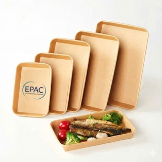 Set Combo 50/100 Khay giấy Kraft chữ nhật kèm nắp dung tích 1850ml kích thước dài 26 * 18* 5