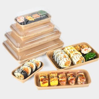 Set Combo 50/100 Khay giấy Kraft chữ nhật kèm nắp dung tích 1850ml kích thước dài 26 * 18* 5