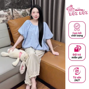 Set Bộ Tiểu Thư Áo Babydoll Tay Phồng + Quần Dài Bo Gấu, Set Bộ Đồ Nữ Dễ Thương Hot Trend