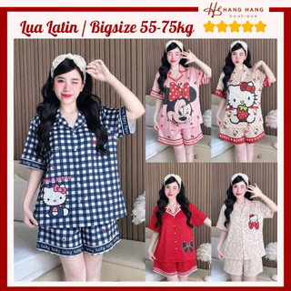 Bộ đồ ngủ pijama nữ bigsize 55-75kg đùi ngắn tay cộc lụa lạnh latin mịn mát 75CC07 mặc nhà dễ thương sang chảnh