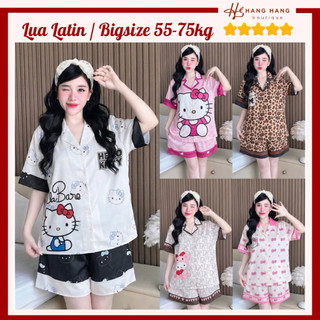Bộ đồ ngủ pijama nữ bigsize 55-75kg đùi ngắn tay cộc lụa lạnh latin mịn mát 75CC07 mặc nhà dễ thương sang chảnh