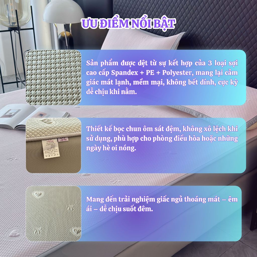 Chiếu Điều Hòa UltraCool An Như Bedding – Sợi Băng Mát Lạnh, Ga Bọc Chun, Chiếu Mùa Hè Thoáng Mát