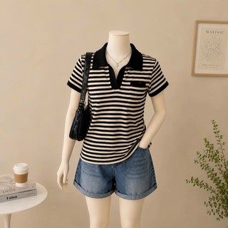 Áo thun tay ngắn  Nhỏ Clothing  nữ big size cổ bẻ sọc dáng dài mềm mịn, đẹp, không xù lông ,co giãn xinh xắn CB SOC