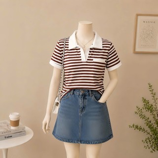 Áo thun tay ngắn  Nhỏ Clothing  nữ big size cổ bẻ sọc dáng dài mềm mịn, đẹp, không xù lông ,co giãn xinh xắn CB SOC