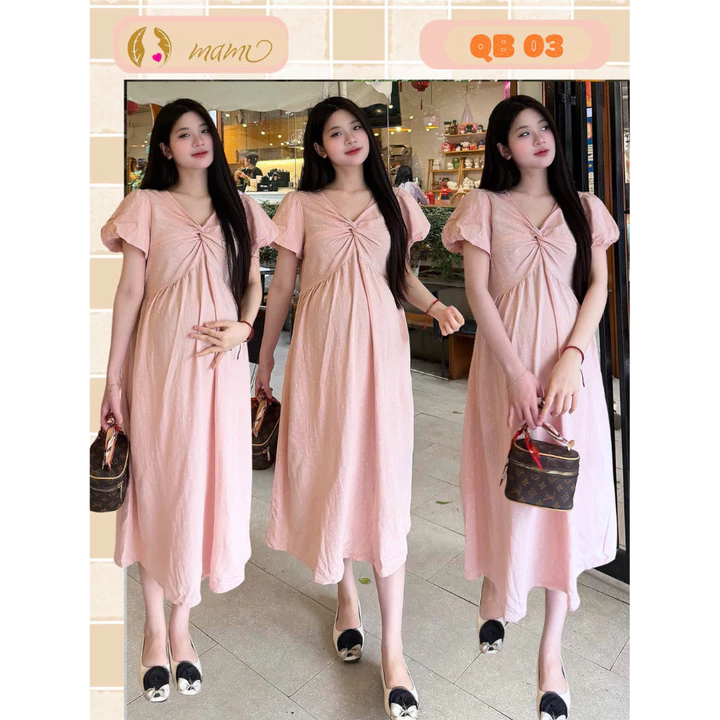 Váy bầu đầm bầu dáng dài dáng rộng đầm bầu công sở đầm bầu chấm bi đầm bầu thời trang đẹp