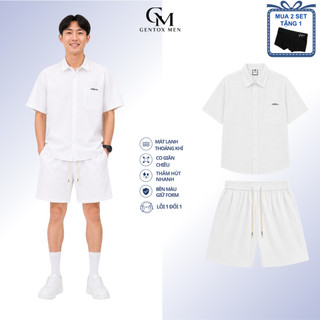 Bộ Sơ Mi Nam Basic Tay Ngắn Chữ Thêu Kèm Quần Short Form Co Gian, Thoáng Mát, Không Xù BHN94