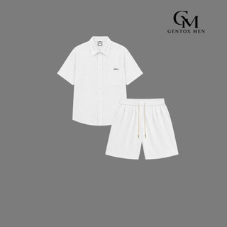 Bộ Sơ Mi Nam Basic Tay Ngắn Chữ Thêu Kèm Quần Short Form Co Gian, Thoáng Mát, Không Xù BHN94