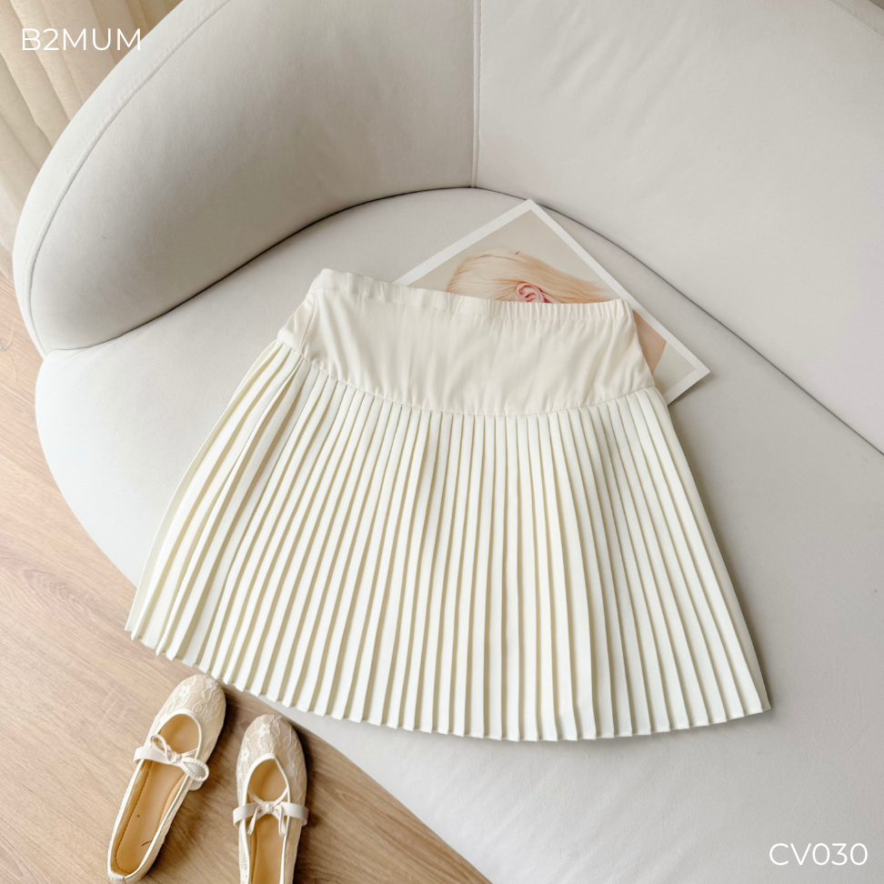 Chân Váy Bầu Xòe Xếp Ly Cạp Thun Co Giãn – Mặc Đi Làm/ Đi Chơi, Có Quần Bảo Hộ - Vella Skirt CV030 By B2MUM